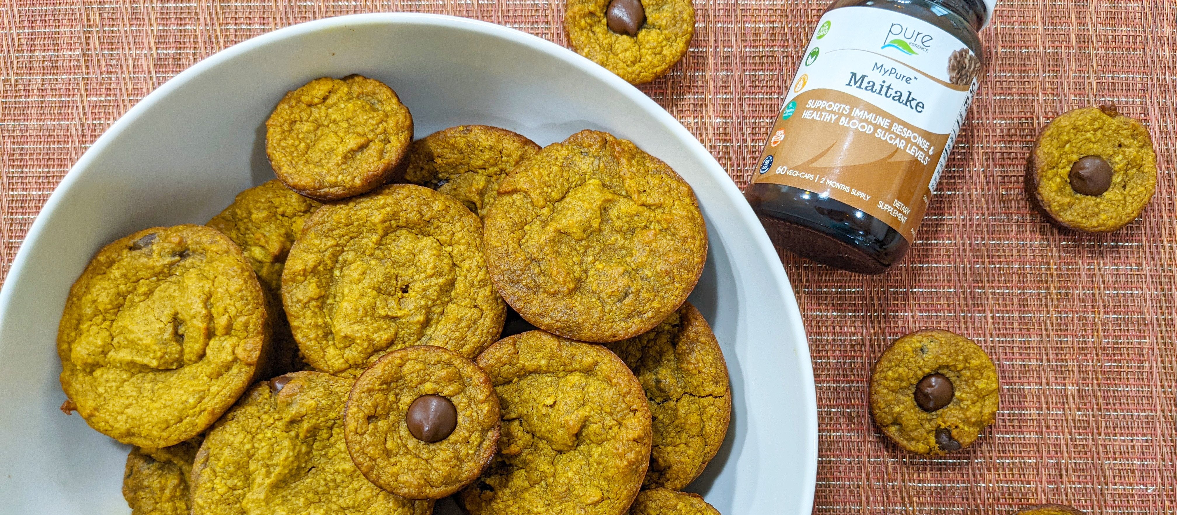 Maitake Pumpkin Spice Muffins with Dark Chocolate Chips