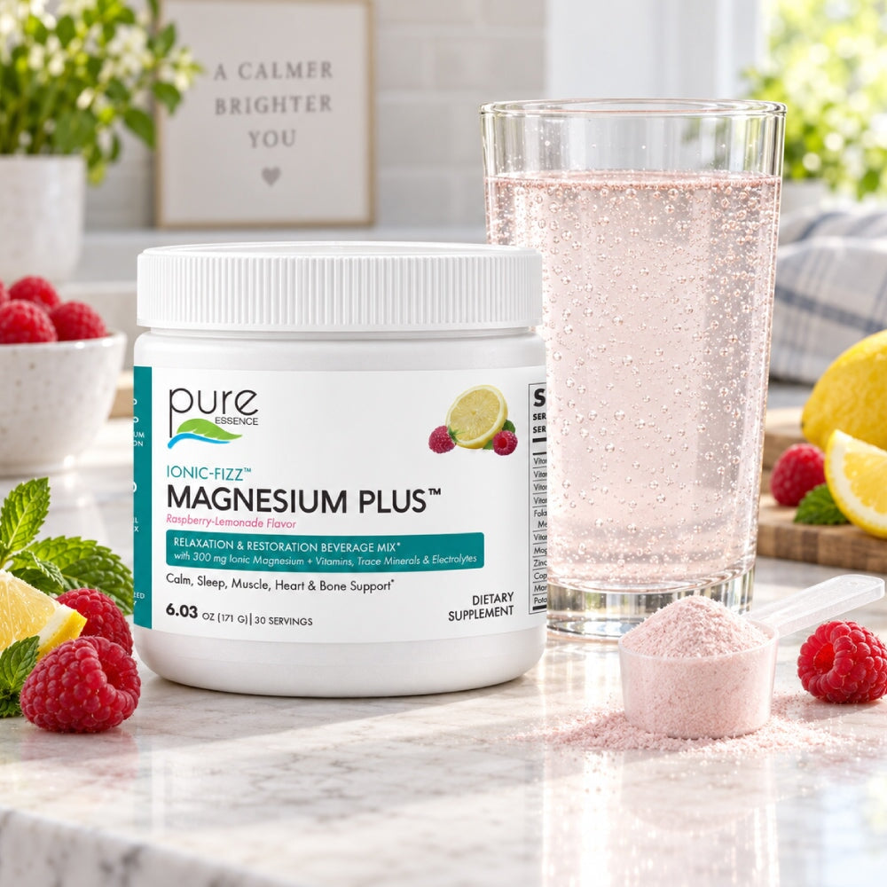 Ionic-Fizz™ Magnesium Plus™ Stress & Mood Pure Essence Labs 6.03 oz | 30 Servings Raspberry-Lemonade