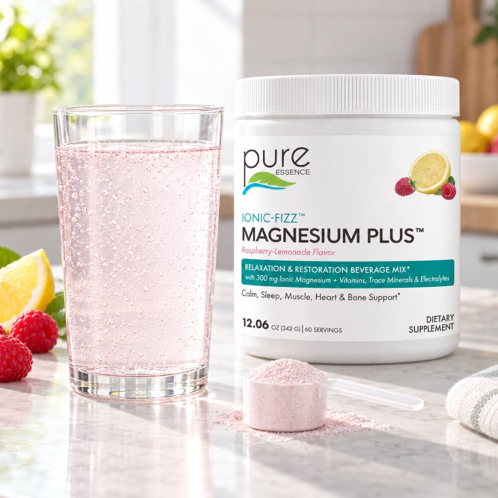 Ionic-Fizz™ Magnesium Plus™ Stress & Mood Pure Essence Labs 12.06 oz | 60 Servings Raspberry-Lemonade